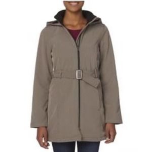 NEW Womens Covington Fleece Lined Hooded Rain Parka Jacket Mocha Size S
